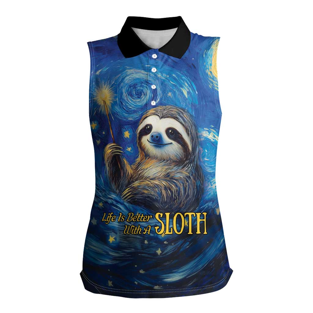 Sloth Life Is The Best Life Women Sleeveless Polo Shirt with Starry Night Sky - Wonder Print Shop
