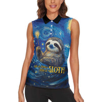 Sloth Life Is The Best Life Women Sleeveless Polo Shirt with Starry Night Sky - Wonder Print Shop