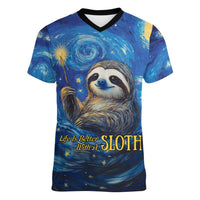 Sloth Life Is The Best Life Women V-Neck T-Shirt with Starry Night Sky - Wonder Print Shop