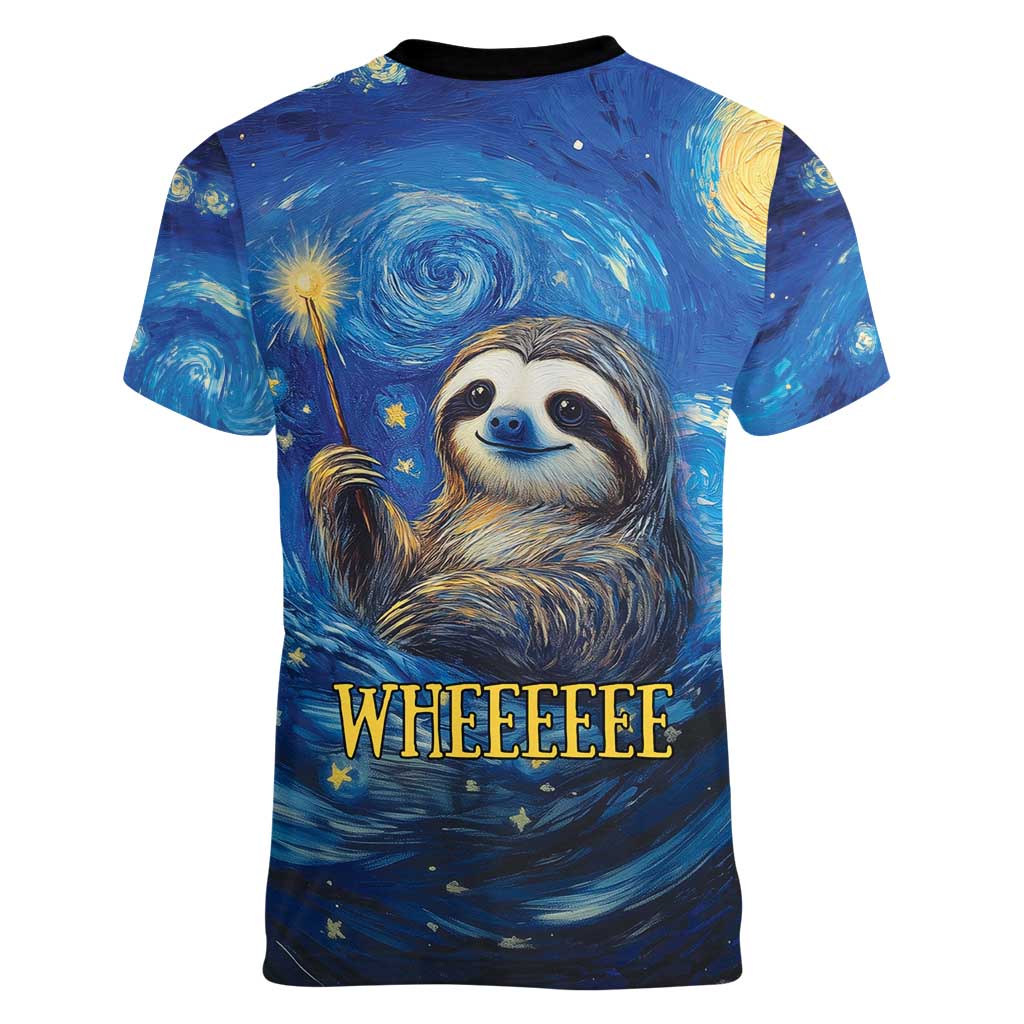 Sloth Life Is The Best Life Women V-Neck T-Shirt with Starry Night Sky - Wonder Print Shop
