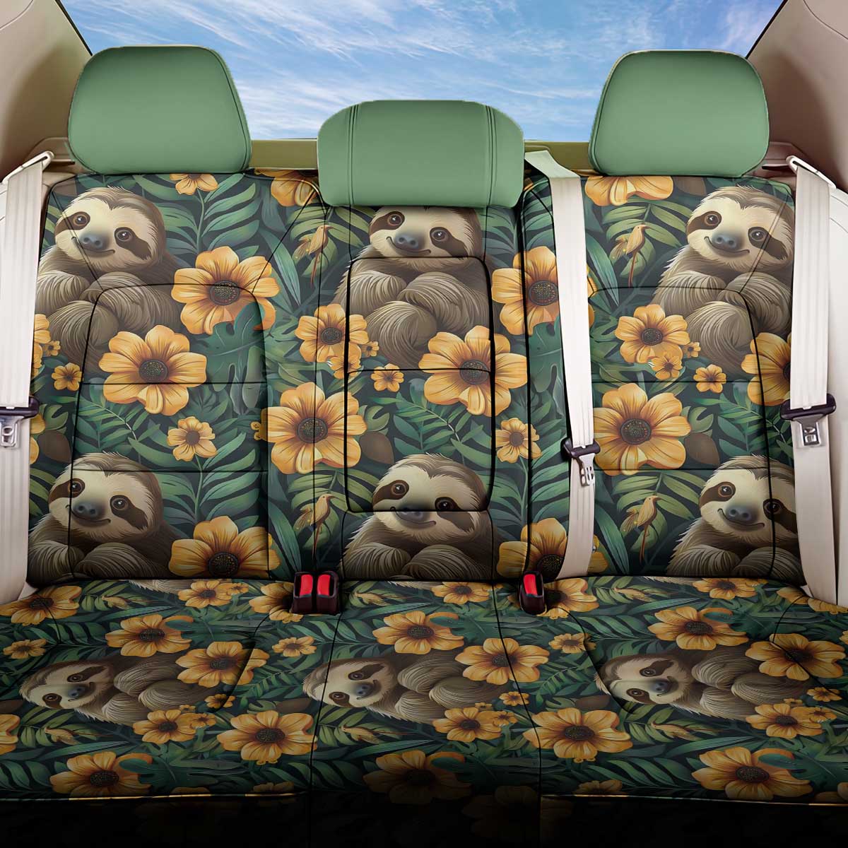 Sloth with Flowers Seamless Style Back Car Seat Cover LT9 - Wonder Print Shop