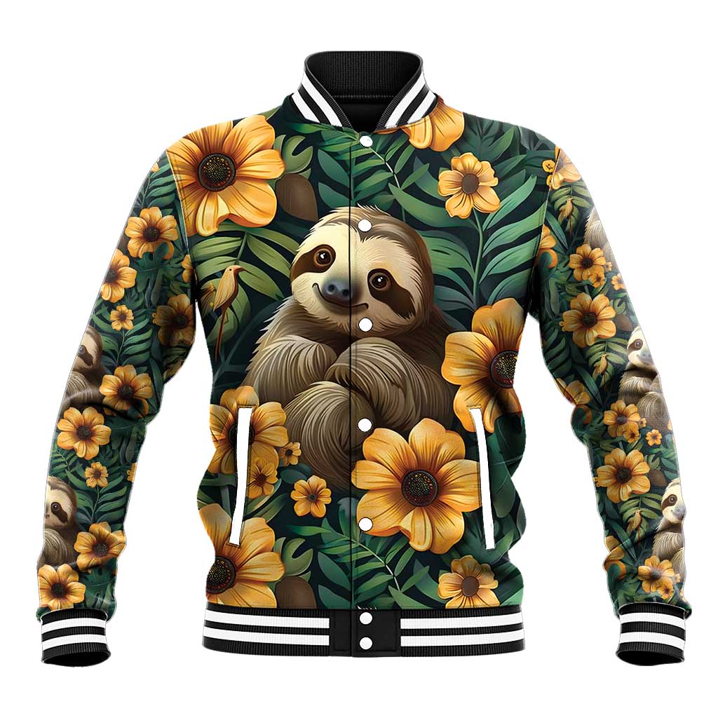 Sloth with Flowers Seamless Style Baseball Jacket LT9 - Wonder Print Shop
