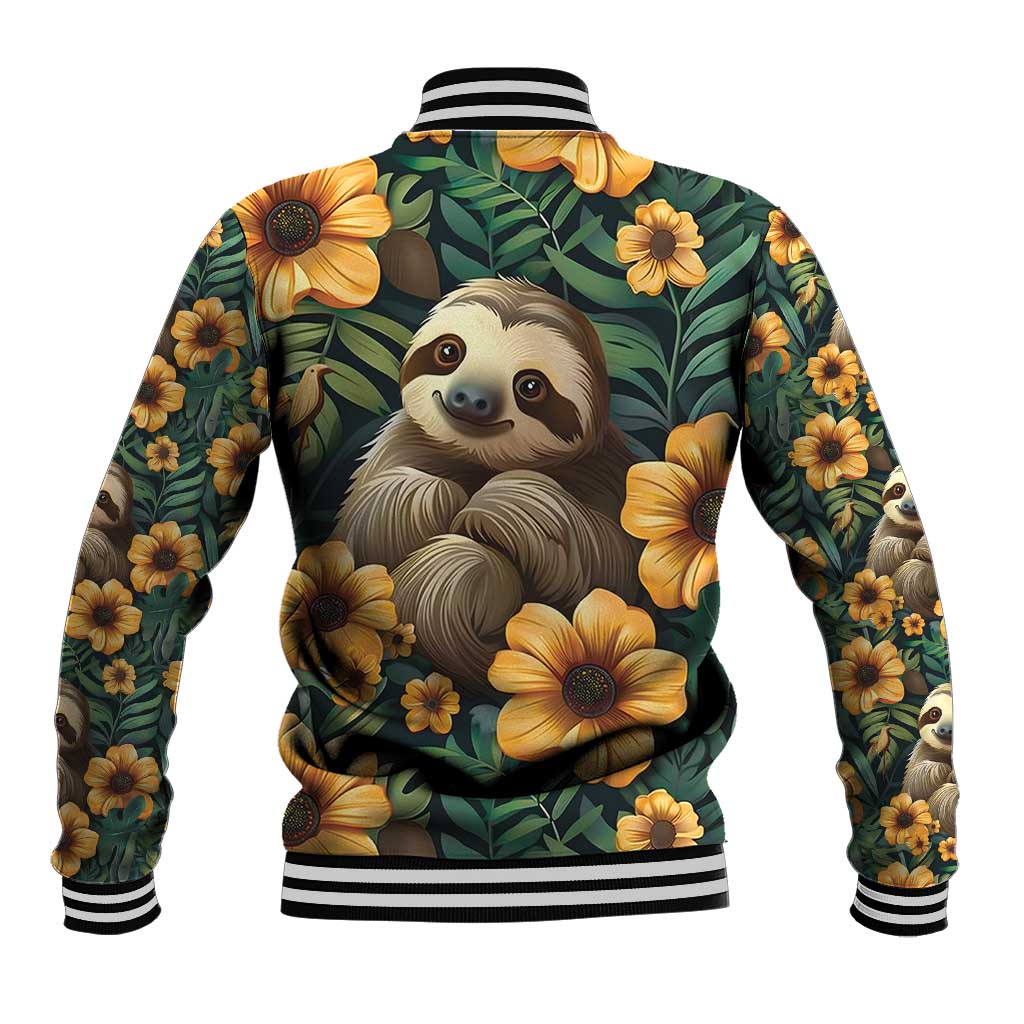 Sloth with Flowers Seamless Style Baseball Jacket LT9 - Wonder Print Shop