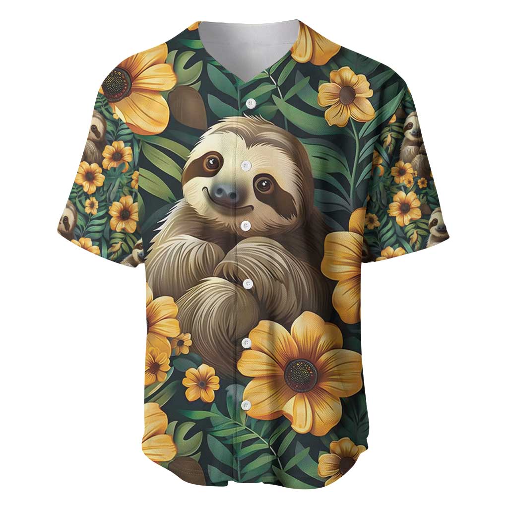 Sloth with Flowers Seamless Style Baseball Jersey LT9 - Wonder Print Shop