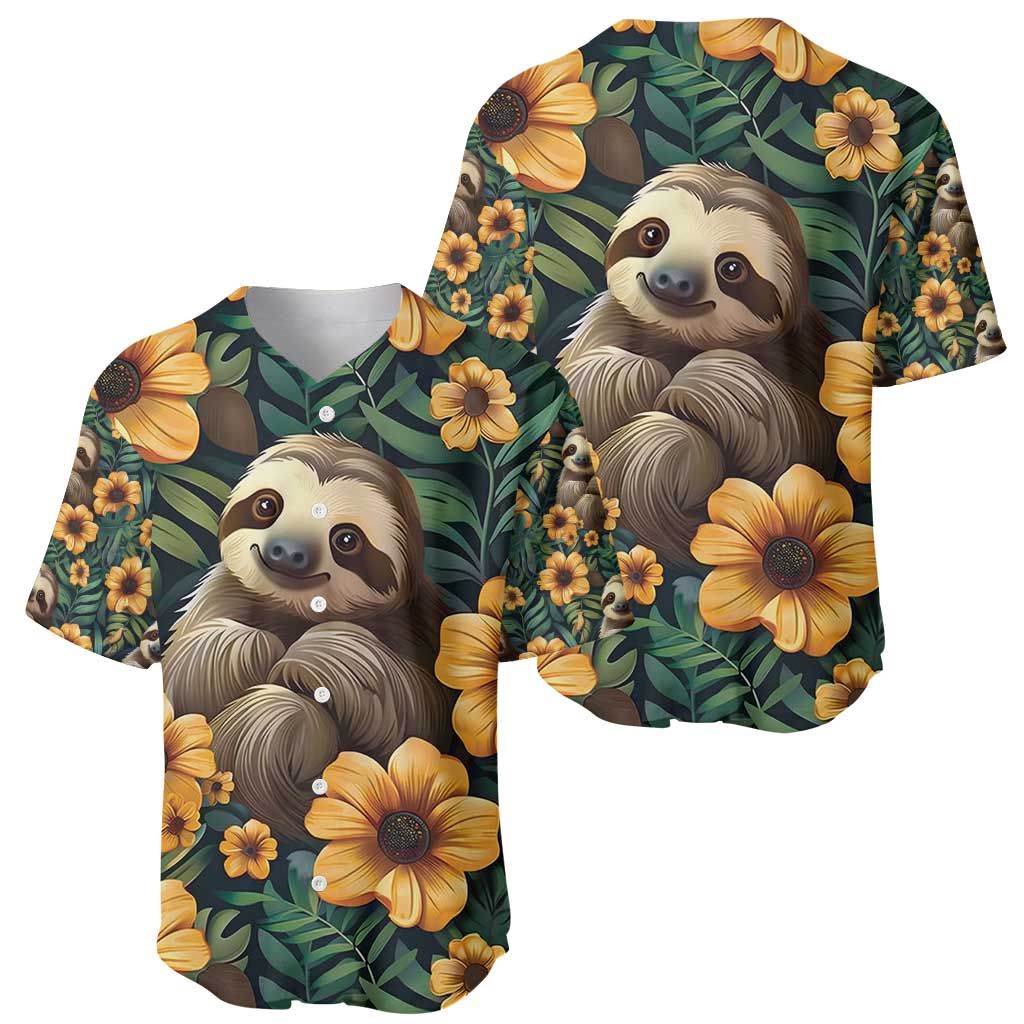 Sloth with Flowers Seamless Style Baseball Jersey LT9 - Wonder Print Shop