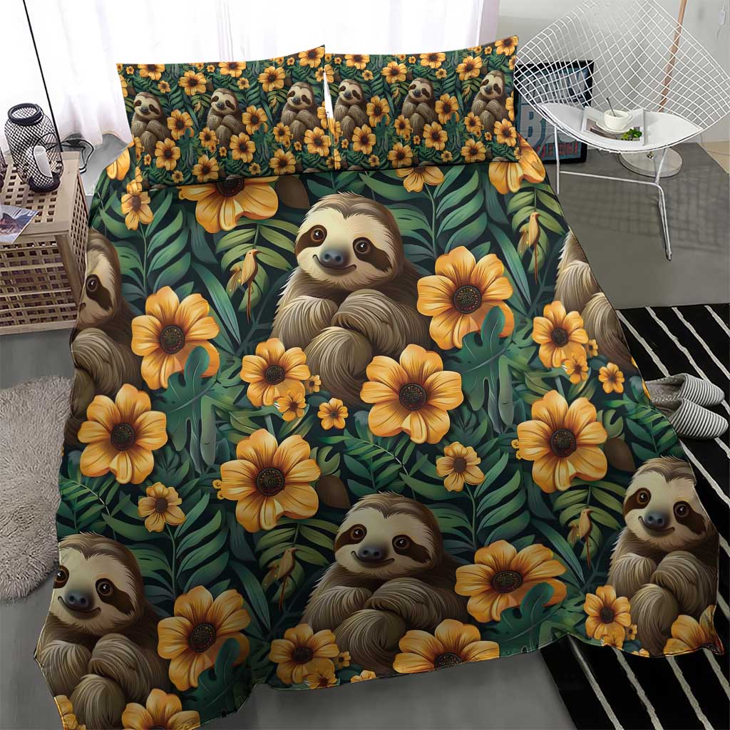Sloth with Flowers Seamless Style Bedding Set LT9 - Wonder Print Shop
