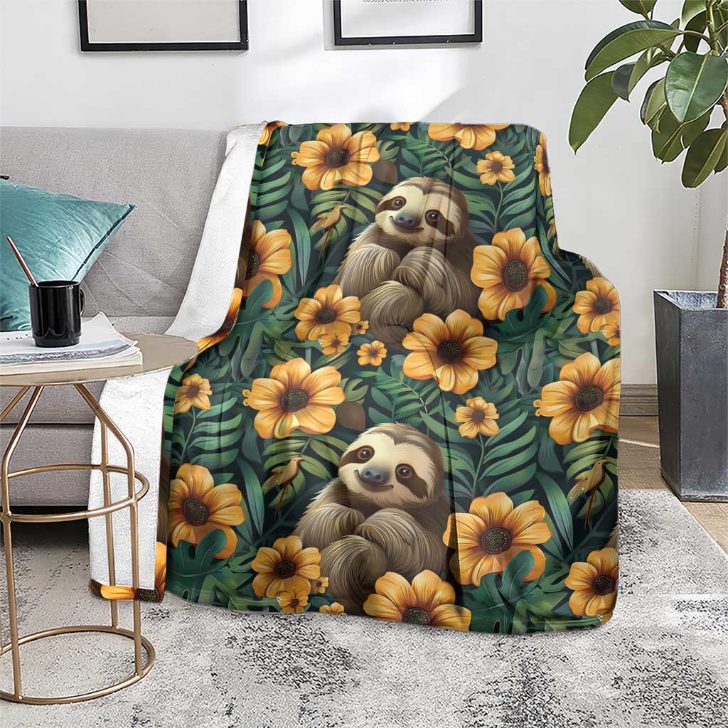 Sloth with Flowers Seamless Style Blanket