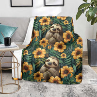 Sloth with Flowers Seamless Style Blanket