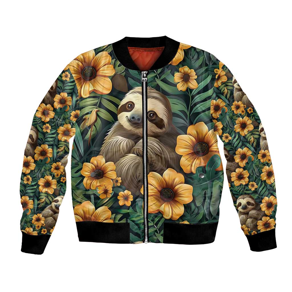 Sloth with Flowers Seamless Style Bomber Jacket LT9 - Wonder Print Shop