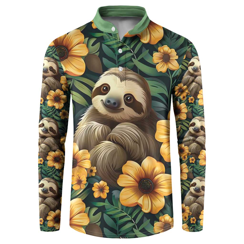 Sloth with Flowers Seamless Style Button Sweatshirt LT9 - Wonder Print Shop