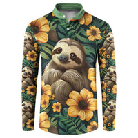 Sloth with Flowers Seamless Style Button Sweatshirt LT9 - Wonder Print Shop