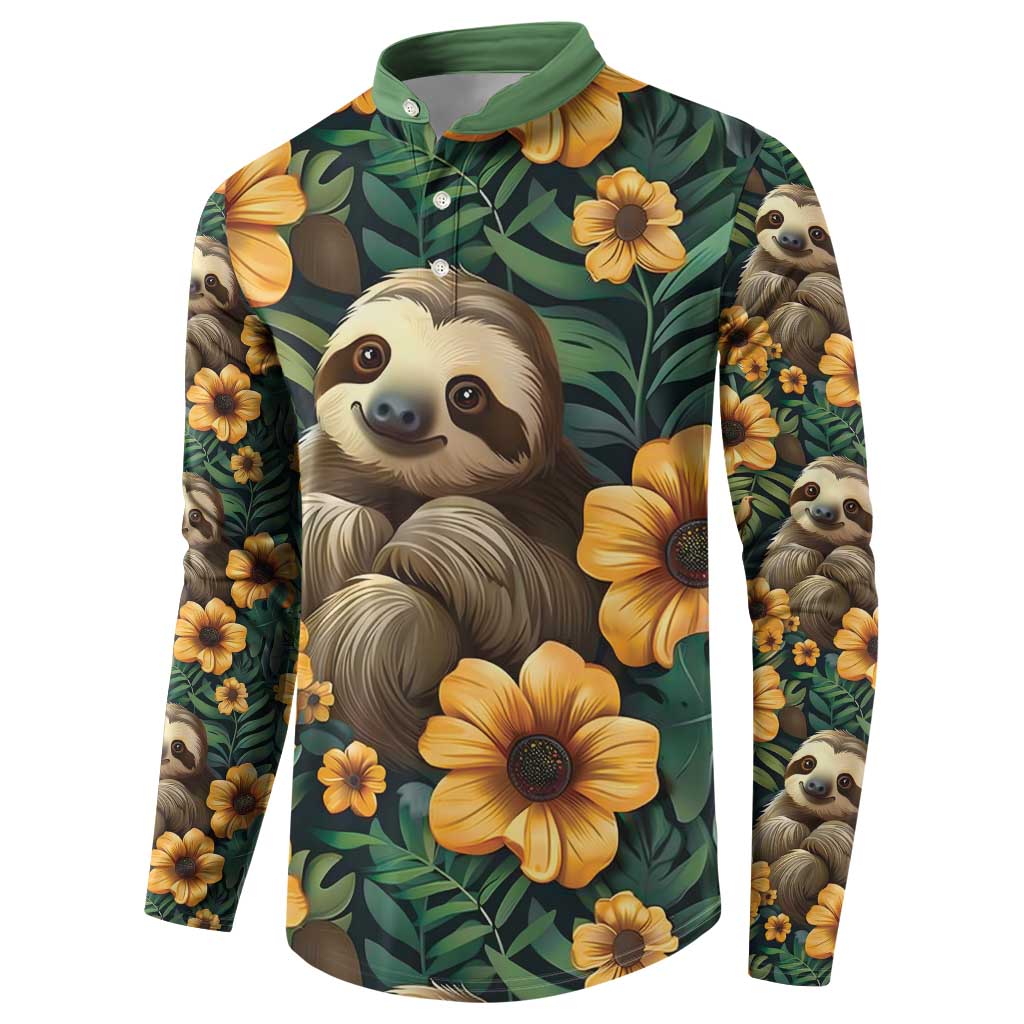 Sloth with Flowers Seamless Style Button Sweatshirt LT9 - Wonder Print Shop