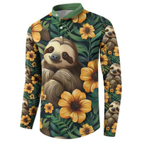 Sloth with Flowers Seamless Style Button Sweatshirt LT9 - Wonder Print Shop