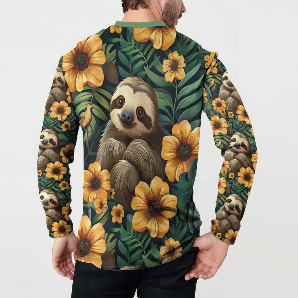 Sloth with Flowers Seamless Style Button Sweatshirt LT9 - Wonder Print Shop