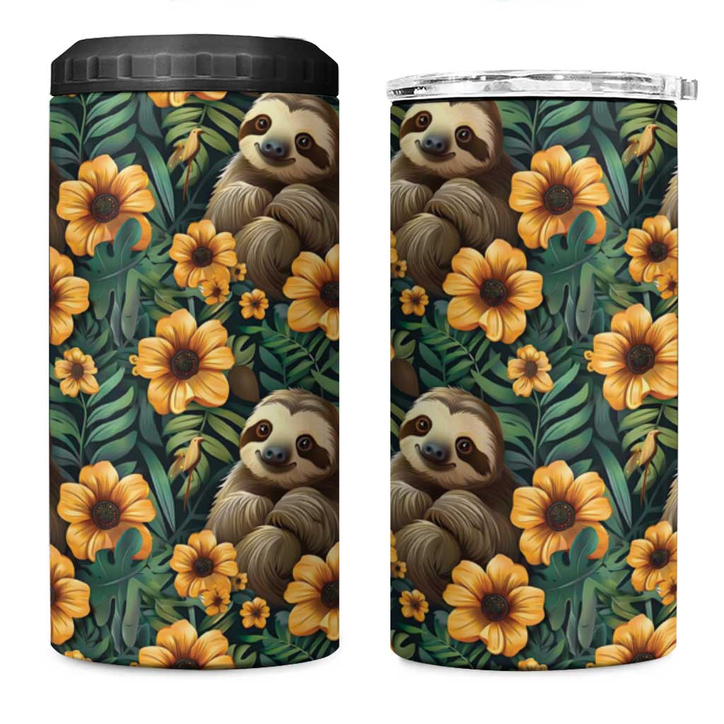 Sloth with Flowers Seamless Style 4 in 1 Can Cooler Tumbler LT9 - Wonder Print Shop
