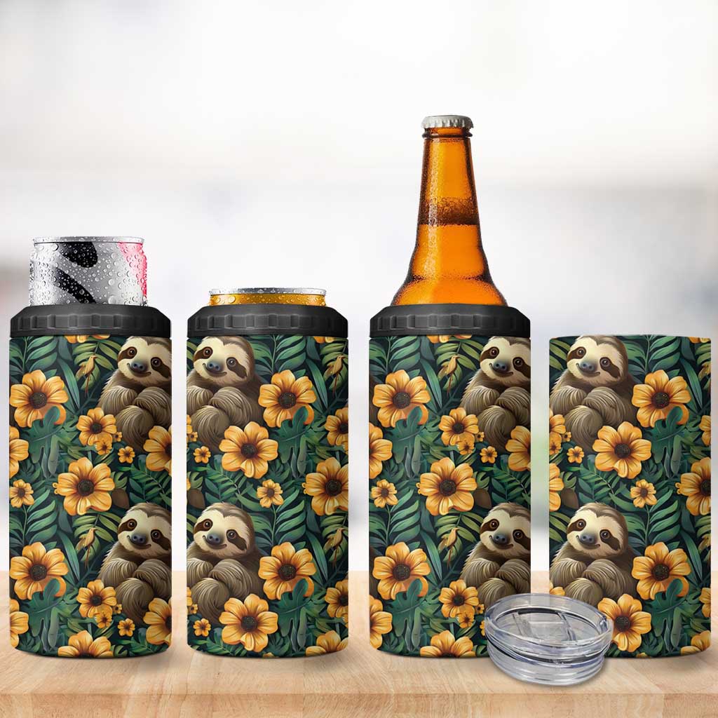 Sloth with Flowers Seamless Style 4 in 1 Can Cooler Tumbler LT9 - Wonder Print Shop