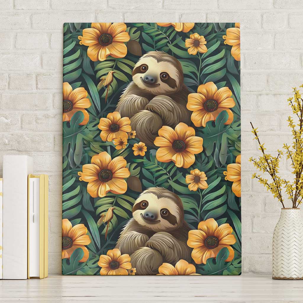 Sloth with Flowers Seamless Style Canvas Wall Art LT9 - Wonder Print Shop