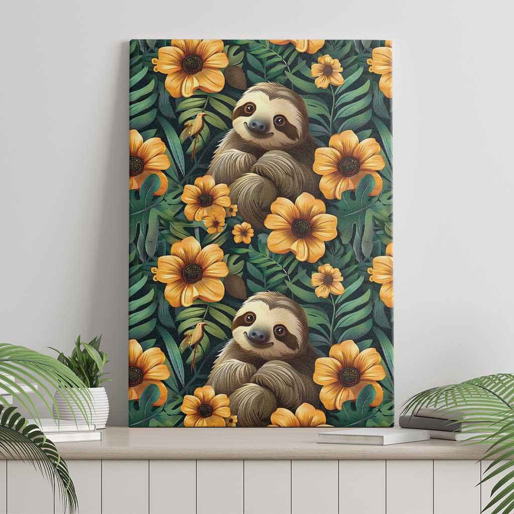Sloth with Flowers Seamless Style Canvas Wall Art LT9 - Wonder Print Shop