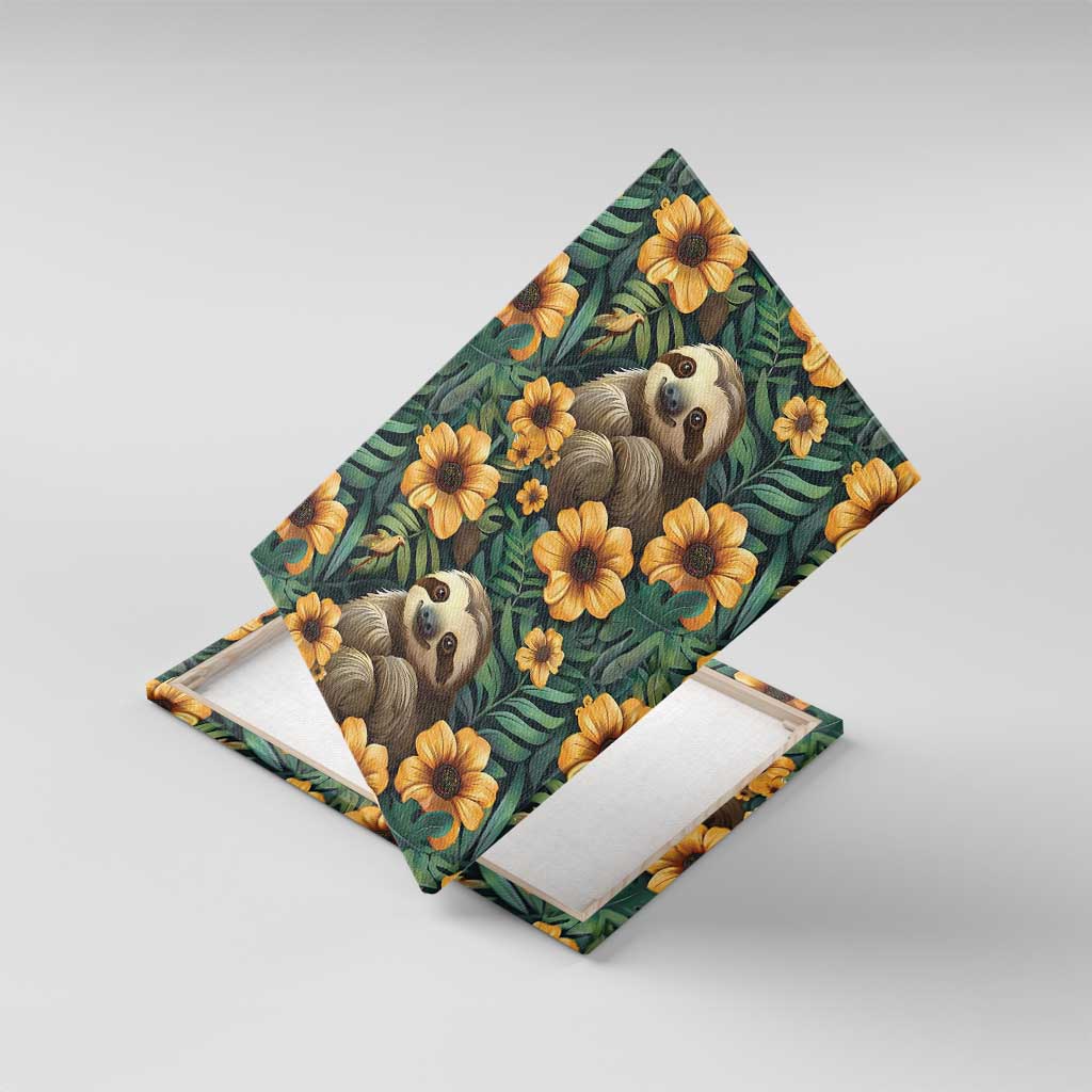 Sloth with Flowers Seamless Style Canvas Wall Art LT9 - Wonder Print Shop