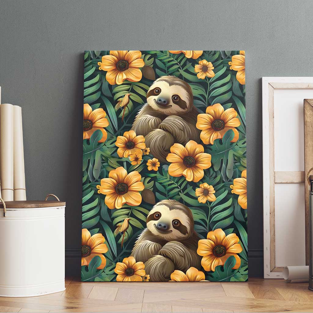Sloth with Flowers Seamless Style Canvas Wall Art LT9 - Wonder Print Shop
