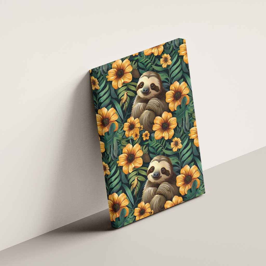 Sloth with Flowers Seamless Style Canvas Wall Art LT9 - Wonder Print Shop
