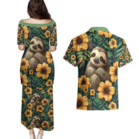 Sloth with Flowers Seamless Style Couples Matching Puletasi and Hawaiian Shirt LT9 - Wonder Print Shop