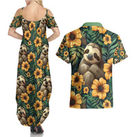 Sloth with Flowers Seamless Style Couples Matching Summer Maxi Dress and Hawaiian Shirt LT9 - Wonder Print Shop
