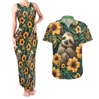 Sloth with Flowers Seamless Style Couples Matching Tank Maxi Dress and Hawaiian Shirt LT9 - Wonder Print Shop