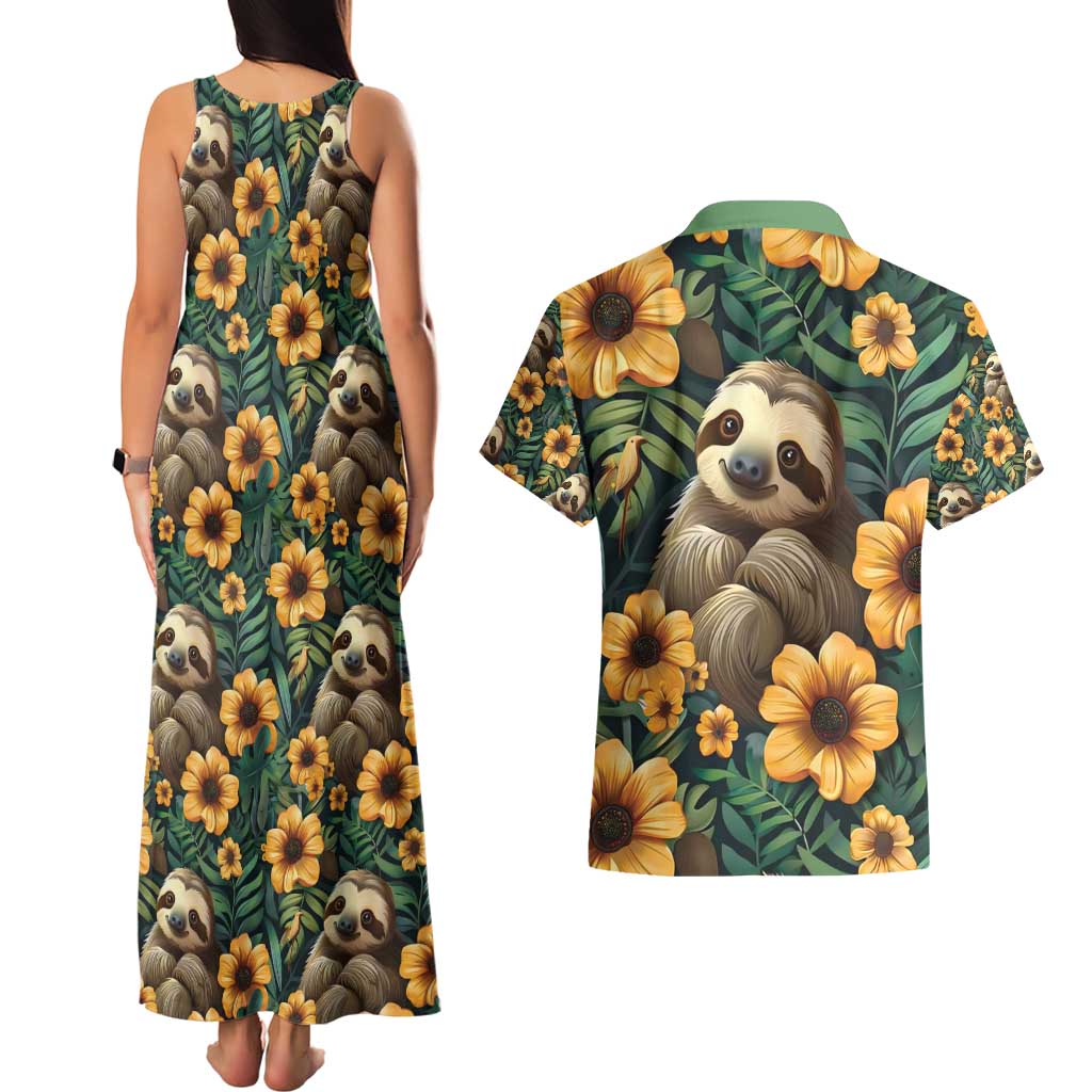 Sloth with Flowers Seamless Style Couples Matching Tank Maxi Dress and Hawaiian Shirt LT9 - Wonder Print Shop