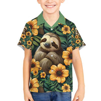 Sloth with Flowers Seamless Style Family Matching Long Sleeve Bodycon Dress and Hawaiian Shirt LT9 - Wonder Print Shop