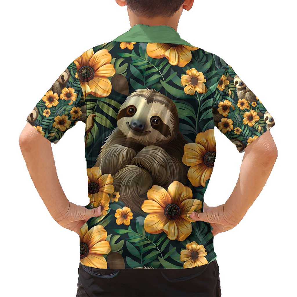 Sloth with Flowers Seamless Style Family Matching Off Shoulder Maxi Dress and Hawaiian Shirt LT9 - Wonder Print Shop