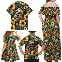 Sloth with Flowers Seamless Style Family Matching Off Shoulder Maxi Dress and Hawaiian Shirt LT9 - Wonder Print Shop
