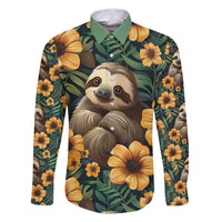 Sloth with Flowers Seamless Style Family Matching Off Shoulder Maxi Dress and Hawaiian Shirt LT9 - Wonder Print Shop
