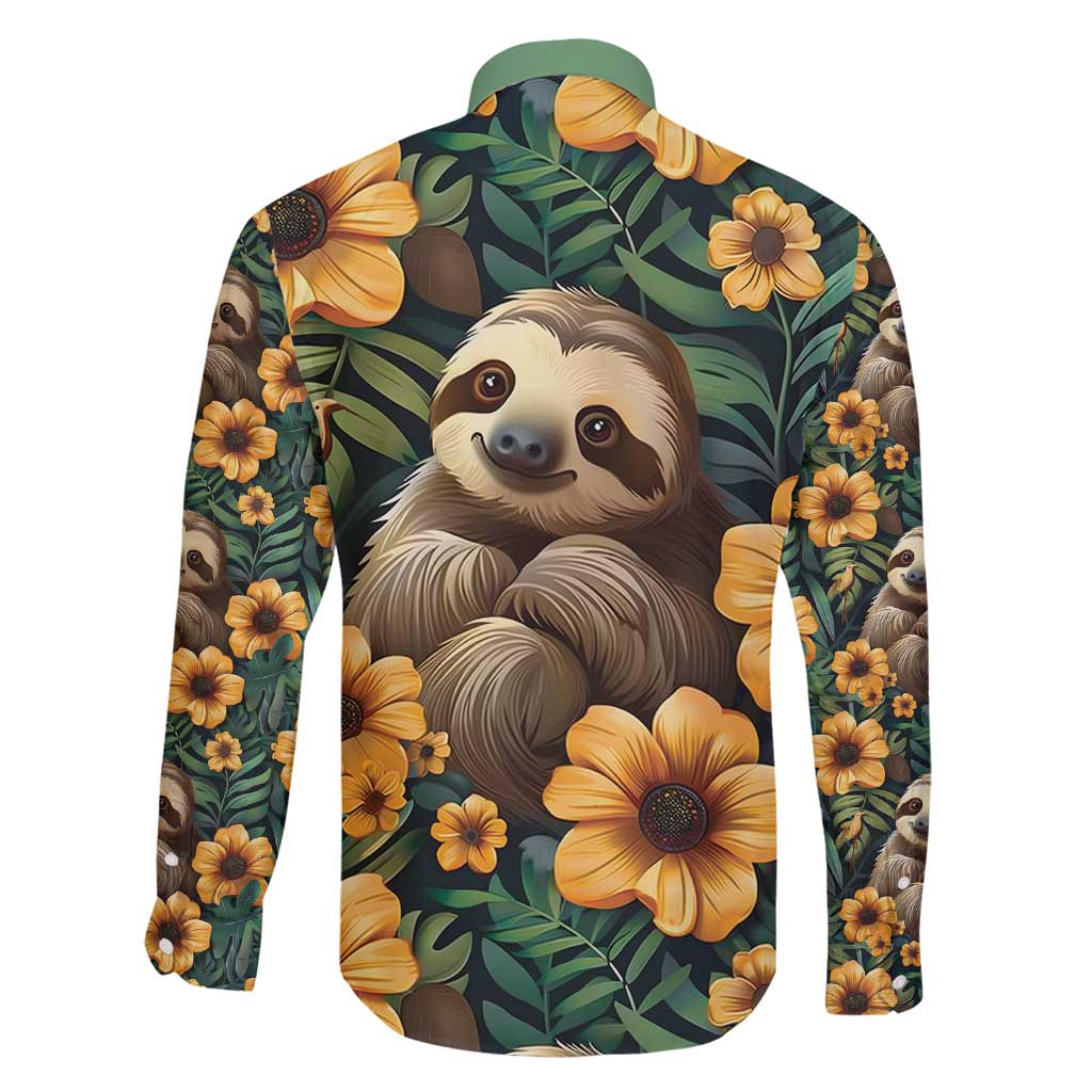 Sloth with Flowers Seamless Style Family Matching Off Shoulder Maxi Dress and Hawaiian Shirt LT9 - Wonder Print Shop