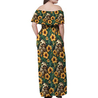 Sloth with Flowers Seamless Style Family Matching Off Shoulder Maxi Dress and Hawaiian Shirt LT9 - Wonder Print Shop