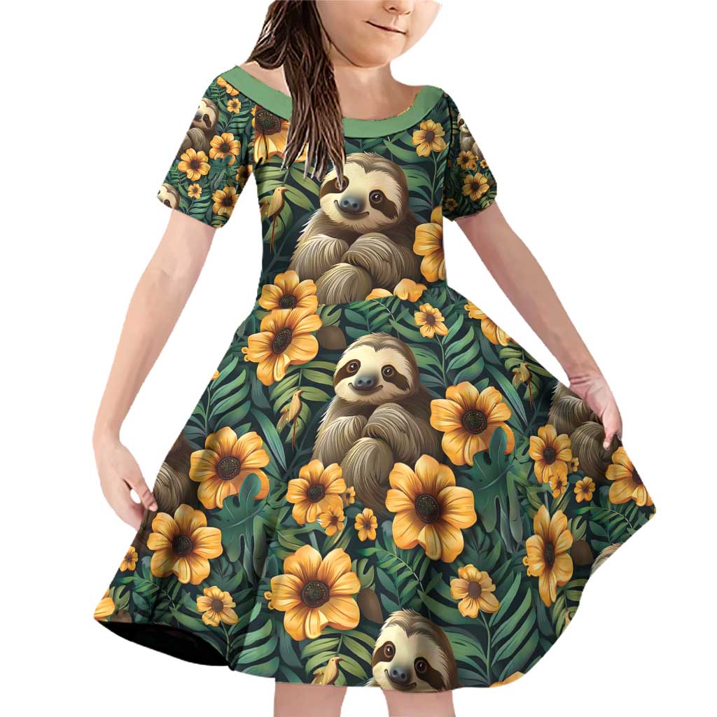 Sloth with Flowers Seamless Style Family Matching Off Shoulder Short Dress and Hawaiian Shirt LT9 - Wonder Print Shop