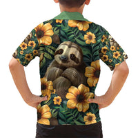 Sloth with Flowers Seamless Style Family Matching Short Sleeve Bodycon Dress and Hawaiian Shirt - Wonder Print Shop