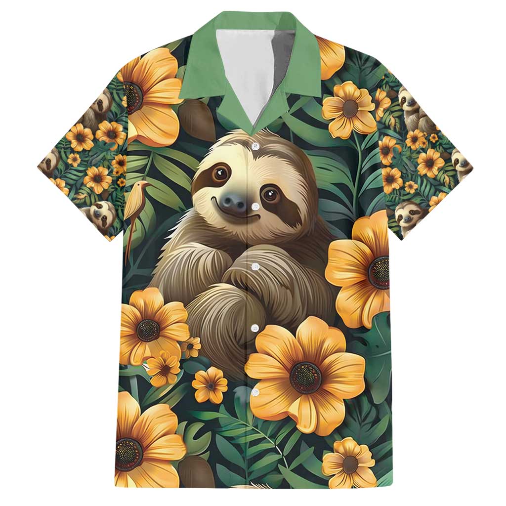 Sloth with Flowers Seamless Style Family Matching Short Sleeve Bodycon Dress and Hawaiian Shirt - Wonder Print Shop