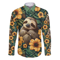 Sloth with Flowers Seamless Style Family Matching Short Sleeve Bodycon Dress and Hawaiian Shirt - Wonder Print Shop