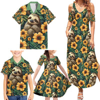 Sloth with Flowers Seamless Style Family Matching Summer Maxi Dress and Hawaiian Shirt - Wonder Print Shop
