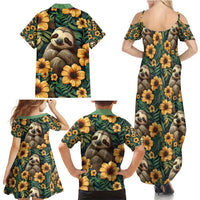 Sloth with Flowers Seamless Style Family Matching Summer Maxi Dress and Hawaiian Shirt - Wonder Print Shop