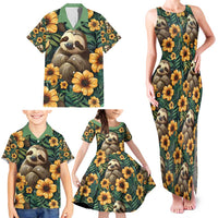 Sloth with Flowers Seamless Style Family Matching Tank Maxi Dress and Hawaiian Shirt - Wonder Print Shop