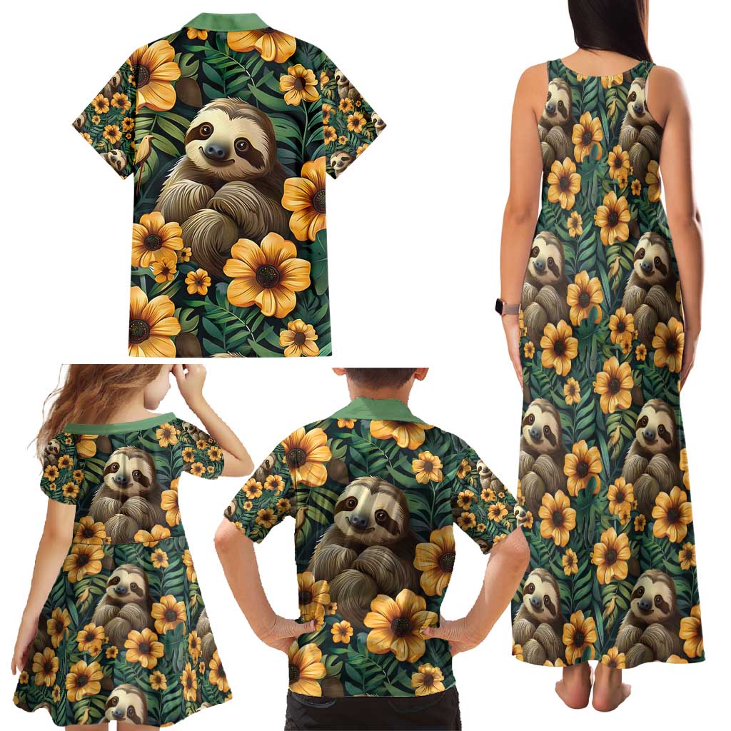 Sloth with Flowers Seamless Style Family Matching Tank Maxi Dress and Hawaiian Shirt - Wonder Print Shop