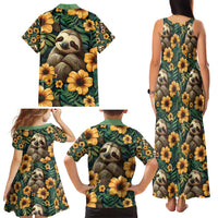Sloth with Flowers Seamless Style Family Matching Tank Maxi Dress and Hawaiian Shirt - Wonder Print Shop