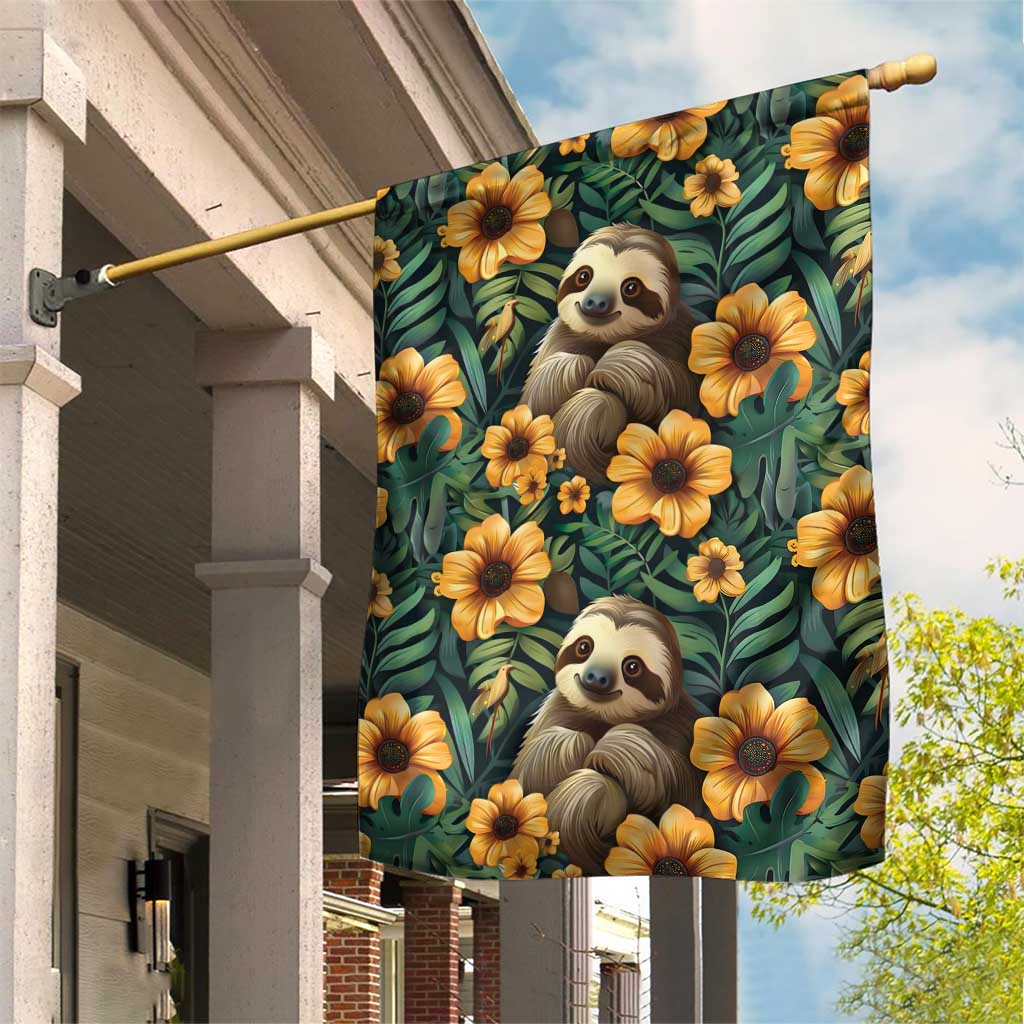 Sloth with Flowers Seamless Style Garden Flag - Wonder Print Shop
