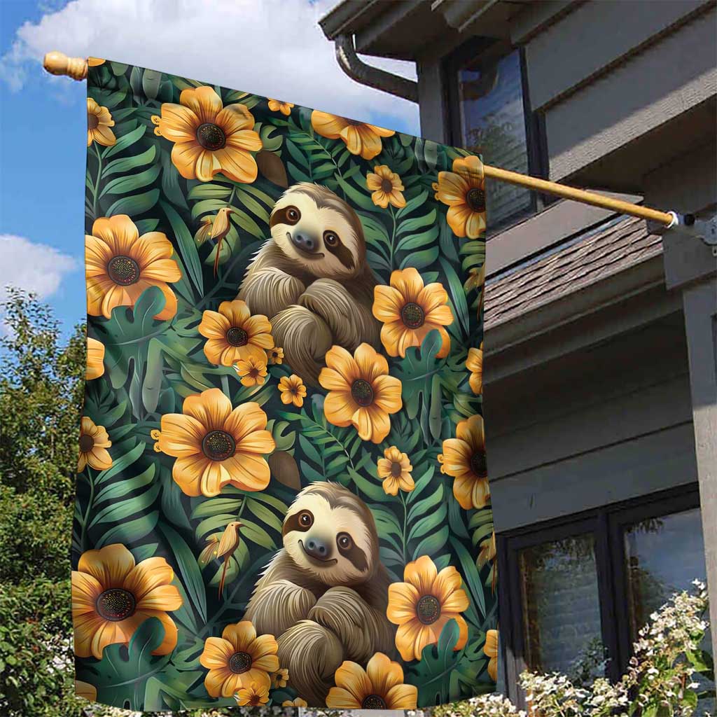 Sloth with Flowers Seamless Style Garden Flag - Wonder Print Shop