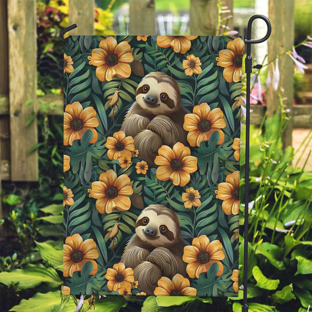 Sloth with Flowers Seamless Style Garden Flag - Wonder Print Shop