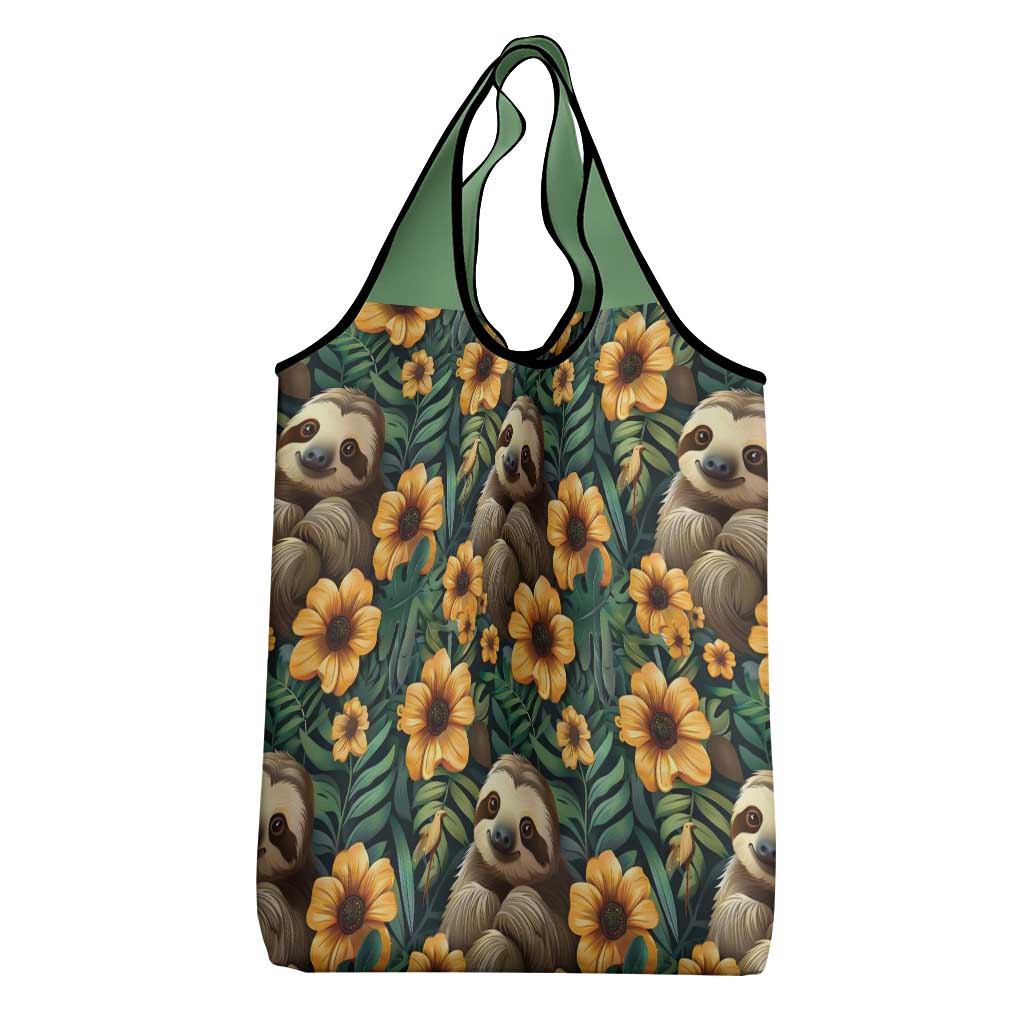 Sloth with Flowers Seamless Style Grocery Bag