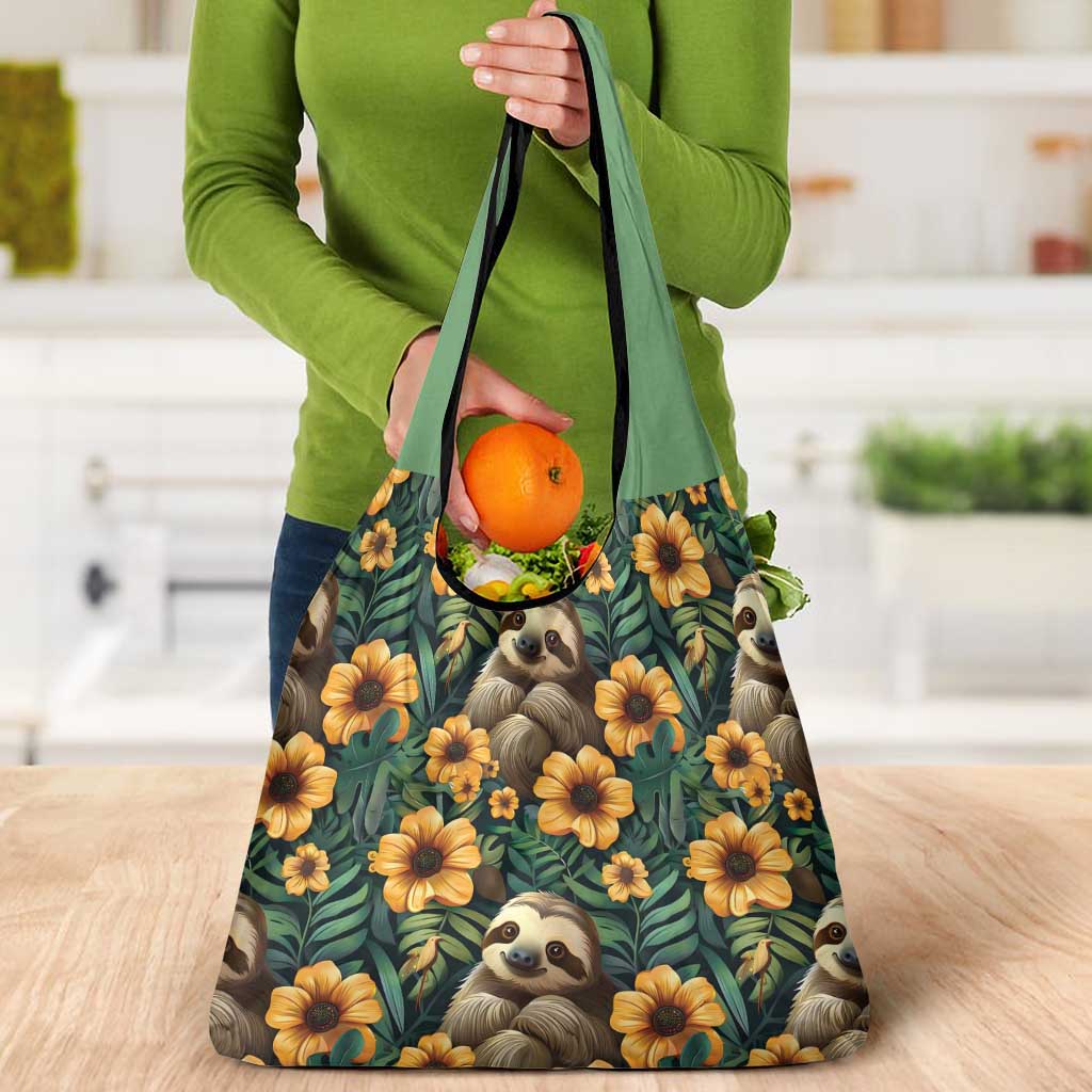 Sloth with Flowers Seamless Style Grocery Bag