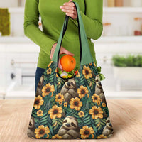 Sloth with Flowers Seamless Style Grocery Bag